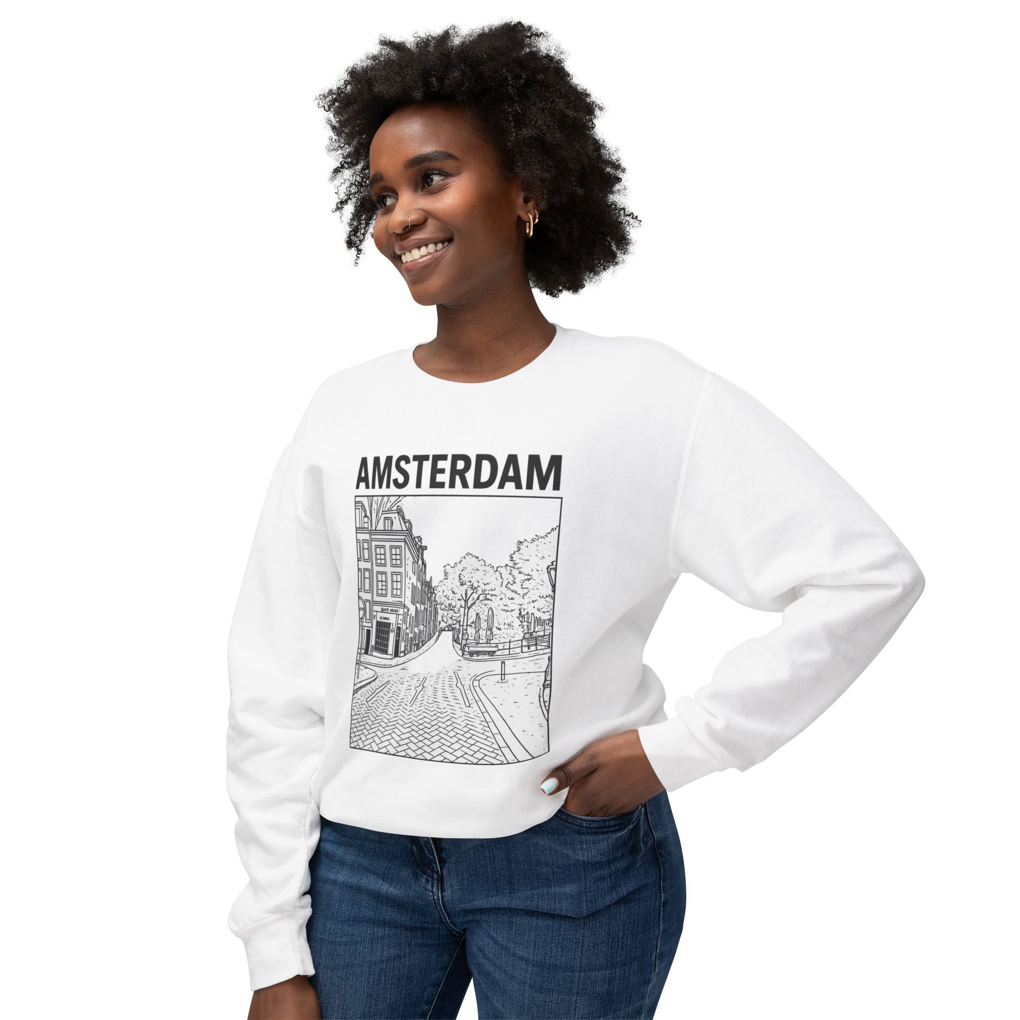 Amsterdam Graphic Crewneck Sweatshirt, Travel Gift, Cozy Sweater, Vintage Design, Unisex Apparel, New Home Decoration