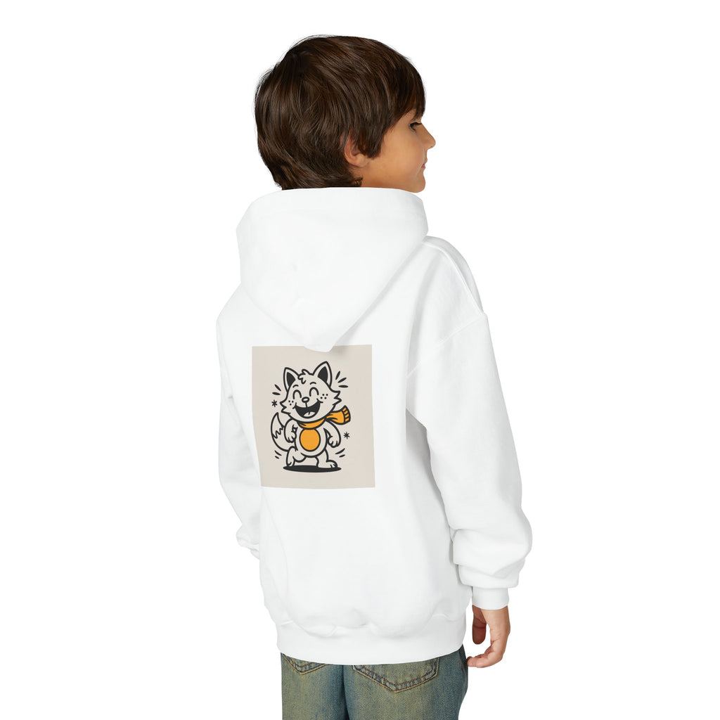 Youth Hoodie with Adorable Cat Design, Cute Sweatshirt, Kids Apparel, Fun Gift for Birthdays, Cozy Cat Lover Hoodie, Animal Print Hoodie